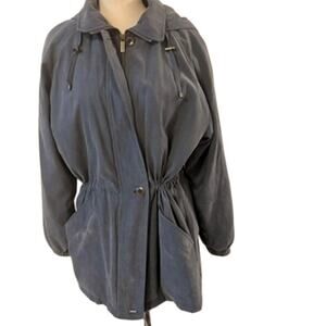 London Fog Women’s Coat Medium Blue Zip Front Removable Liner Drawstring Waist
